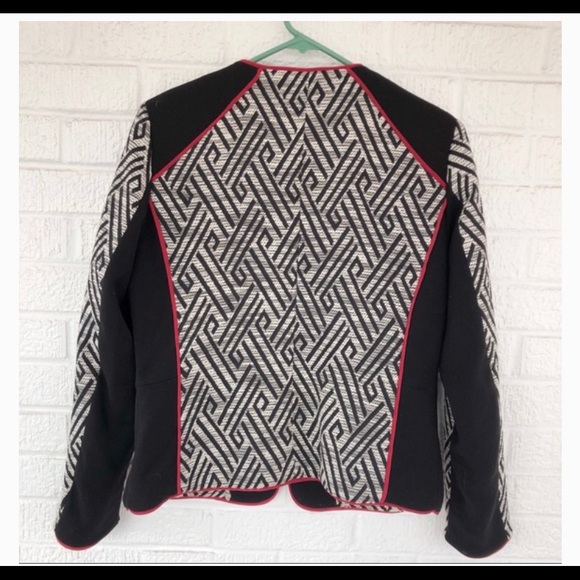 H&M Aztec Key Print Moto Blazer Black Size 10 - Picture 3 of 9